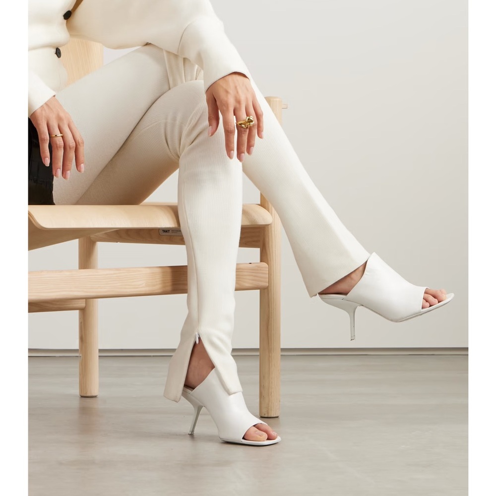 Salvatore Ferragamo Optic White Leather Mule Sandals Sizes 6, 6.5